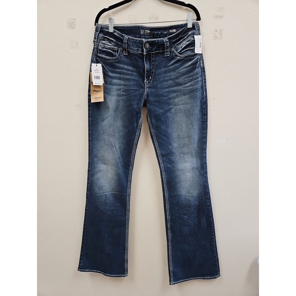 Silver Jeans Womens Suki Mid Boot  Jeans Fluid Denim 33x35 Stretchy, Light  ,NWT